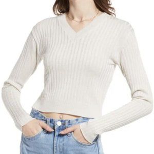 🔥BP. Reagan Rib Crop Sweater in Ivory at Nordstrom, Size X-Small